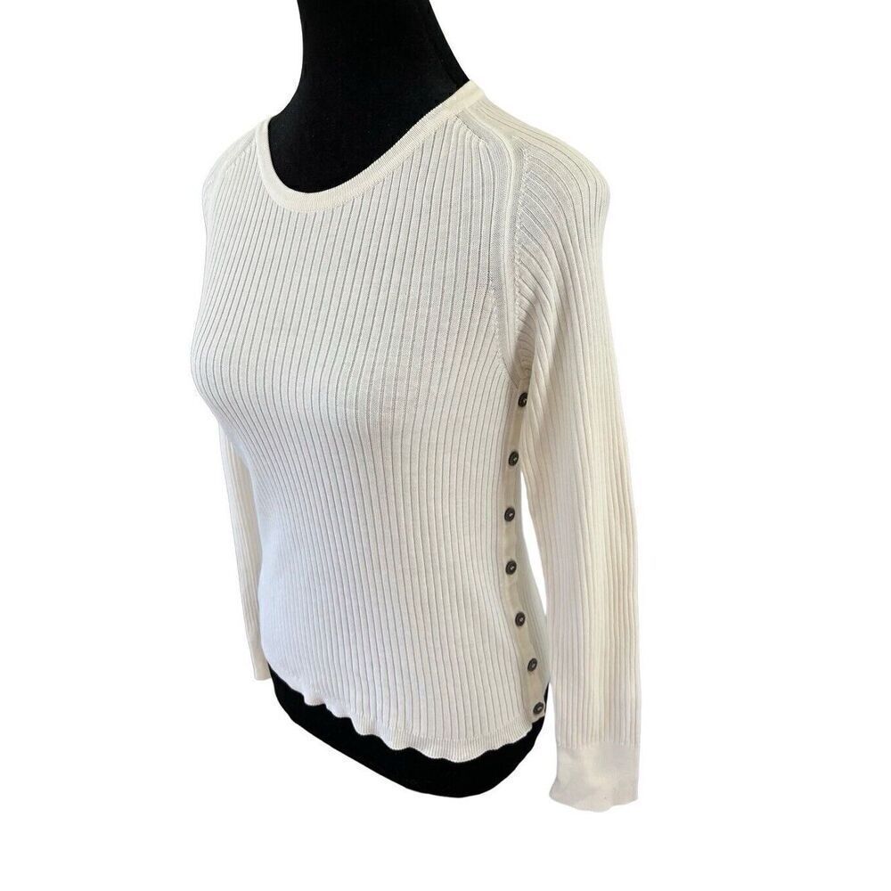 Burberry London Cotton White CREWNECK Long sleeve Sweater Button Details Size S
